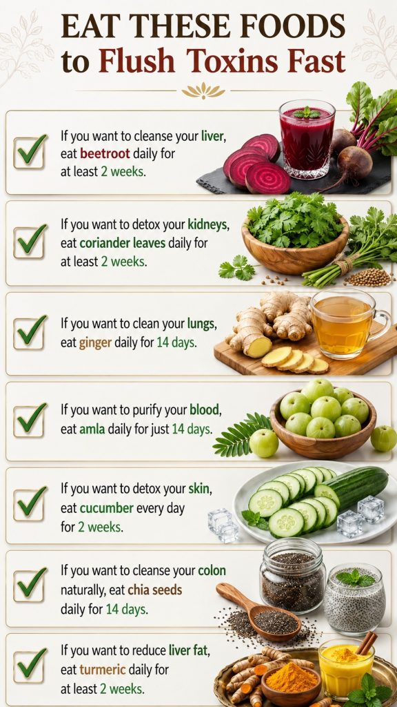Seven foods that may support a balanced diet, including beetroot, coriander, ginger, amla, cucumber, chia seeds, and turmeric