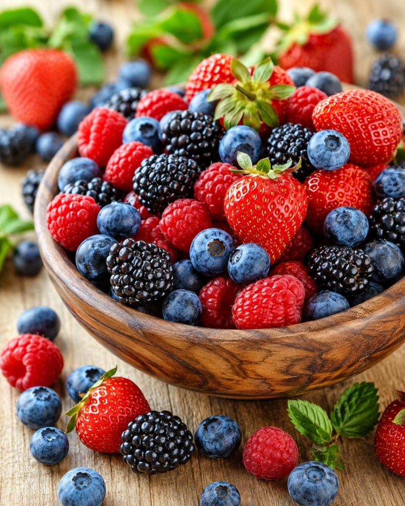 Blueberries, strawberries, raspberries and blackberries rich in natural antioxidants