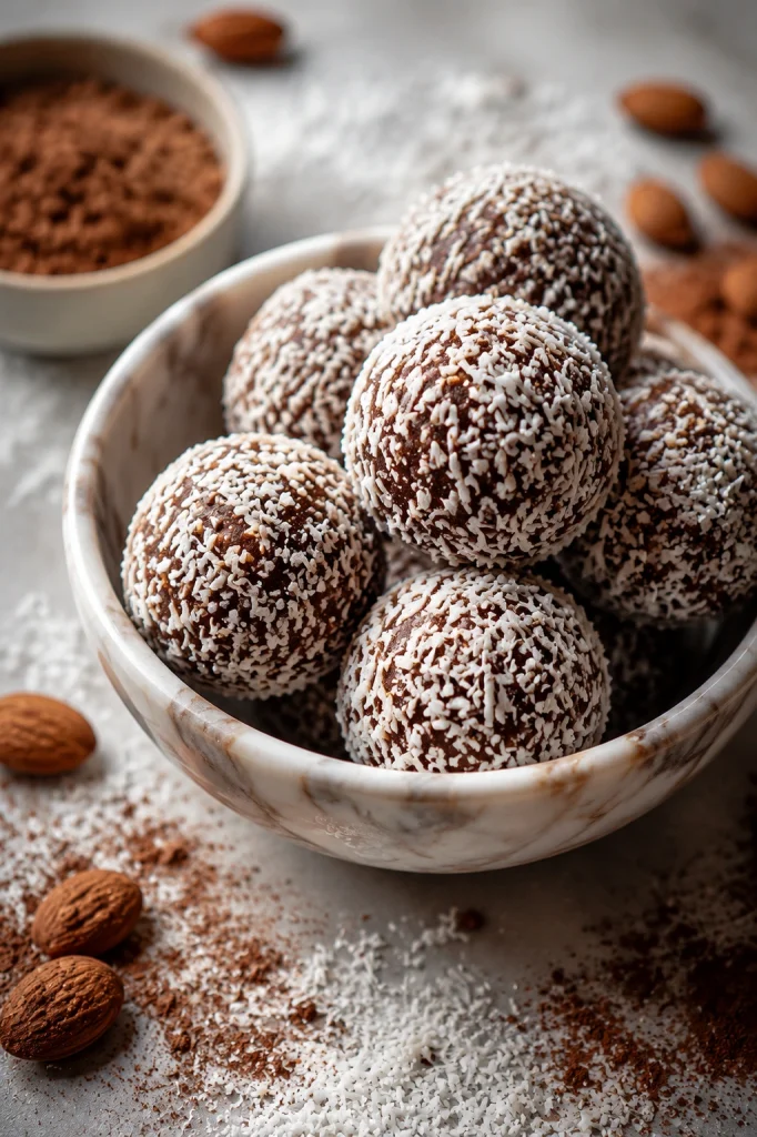 Homemade keto protein balls made with almond flour protein powder and peanut butter.