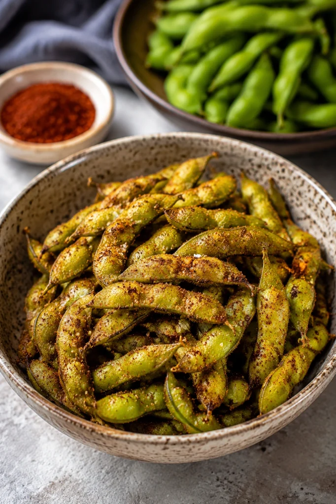 Roasted edamame seasoned with smoked paprika and sea salt.